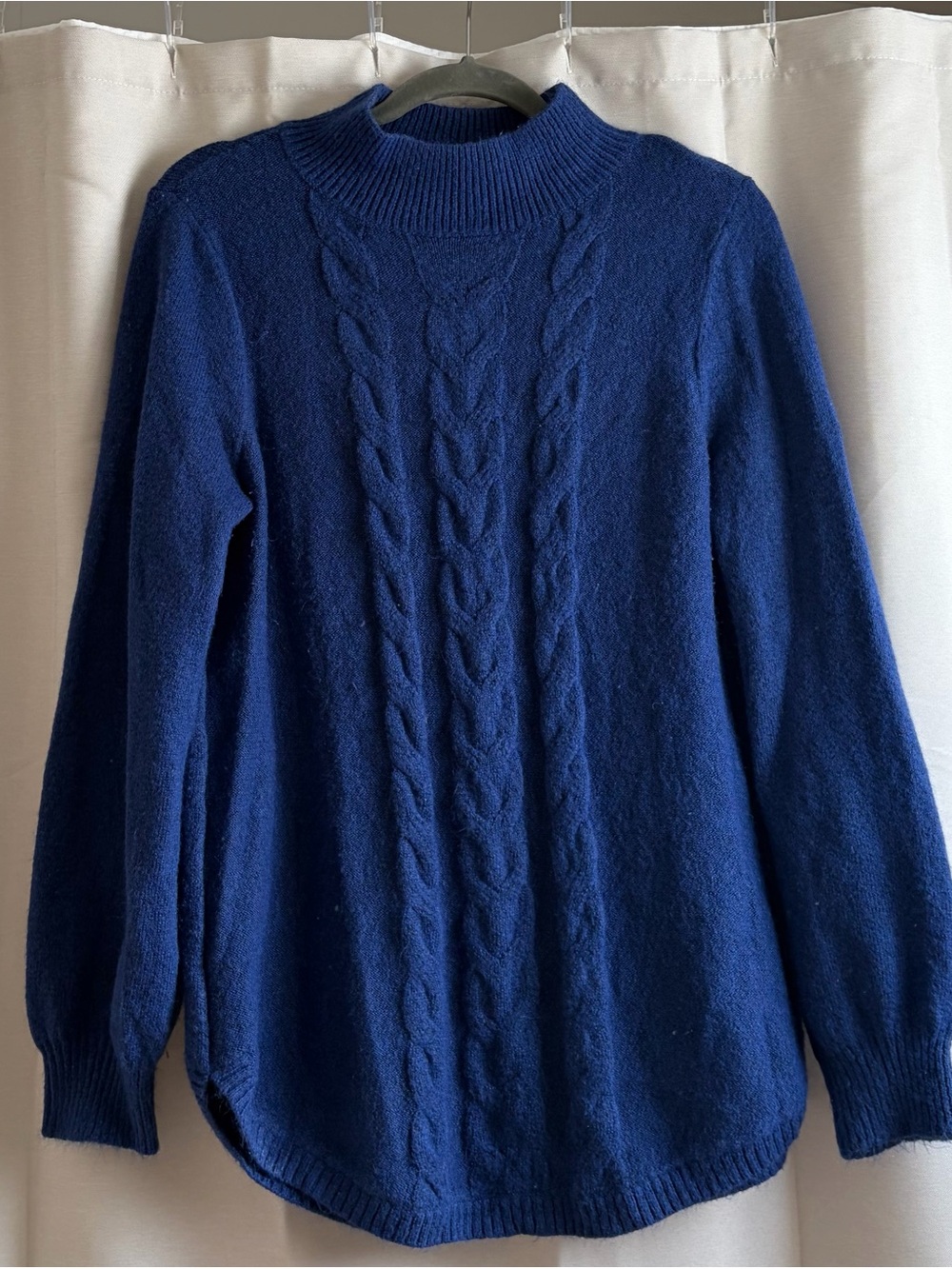 Reitmans Navy Cable-Front Mock Neck Sweater